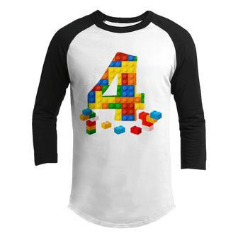 Kids Building Blocks Bricks Awesome At 4 Years Old Birthday Boy Youth Raglan Shirt - Thegiftio UK