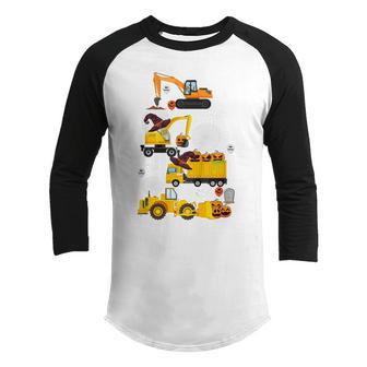 Kids Construction Vehicle Halloween Crane Truck Pumpkin Boys Kids V2 Youth Raglan Shirt - Thegiftio UK