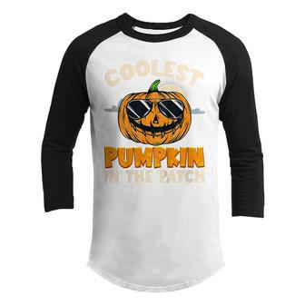 Kids Coolest Pumpkin In The Patch Halloween Boys Girls Nager Youth Raglan Shirt - Thegiftio UK