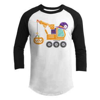Kids Crane Truck Pumpkin Toddler Baby Boys Halloween Kids Youth Raglan Shirt - Thegiftio UK