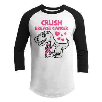 Kids Crush Breast Cancer Trex Dino Awareness Toddler Boys Kids Youth Raglan Shirt - Thegiftio UK