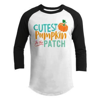 Kids Cutest Pumpkin In The Patch Fall Season Toddler Boy Girl Kid Youth Raglan Shirt - Thegiftio UK