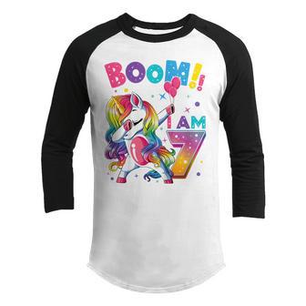 Kids Dabbing Birthday 7 Years Old Birthday Outfit Girls Youth Raglan Shirt - Thegiftio UK