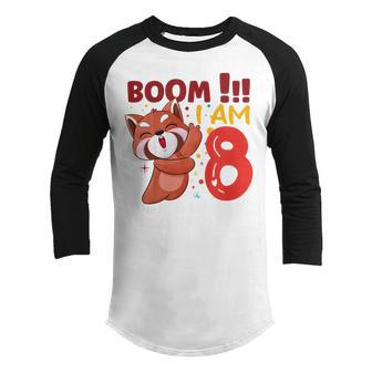Kids Dabbing Birthday Boy Red Panda 8Th Birthday 8 Years Old Youth Raglan Shirt - Thegiftio UK