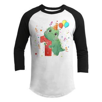 Kids Dinosaur 1St Birthday Dino Themed Bday Party 1 Yrs Old Youth Raglan Shirt - Thegiftio UK
