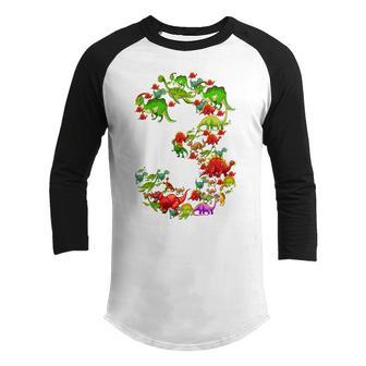 Kids Dinosaur 3 Year Old Gifts 3Rd Birthday Boy Girl Party Funny Youth Raglan Shirt - Thegiftio UK