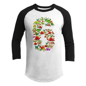 Kids Dinosaur 6 Year Old Gifts 6Th Birthday Boy Girl Party Funny Youth Raglan Shirt - Thegiftio UK