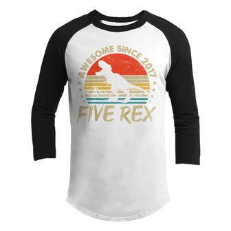Kids Dinosaur T Rex 5Th Birthday Gifts Dino 5 Year Old Boys Kids Youth Raglan Shirt - Thegiftio UK
