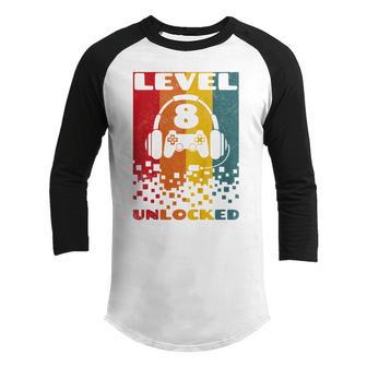 Kids Distressed Retro 8 Year Old Video Game Gamer 8Th Birthday Youth Raglan Shirt - Thegiftio UK