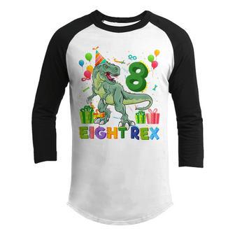 Kids Eight Rex 8Th Birthday Boy Eighth Dinosaur T Rex 8 Year Old Youth Raglan Shirt - Thegiftio UK