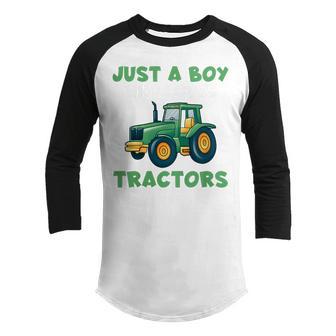 Kids Farm Lifestyle Just A Boy Who Loves Tractors Youth Raglan Shirt - Thegiftio UK