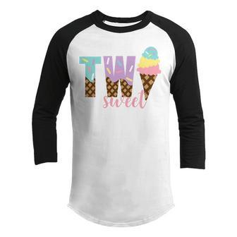 Kids Funny Kids Two Sweet Ice Cream Girls 2Nd Birthday Youth Raglan Shirt - Thegiftio UK