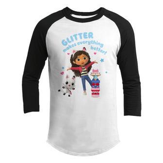 Kids Gabbys Dollhouse Glitter Makes Everything Better Youth Youth Raglan Shirt - Thegiftio UK