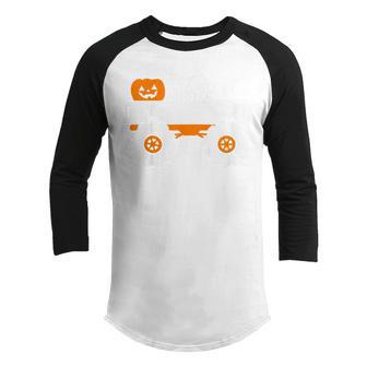 Kids Ghost Pumpkin Riding Monster Truck Lazy Halloween Costume V2 Youth Raglan Shirt - Thegiftio UK