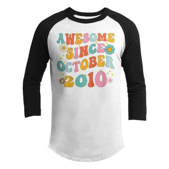 Kids Groovy 12Th Birthday Awesome Since October 2010 12 Yrs Old Youth Raglan Shirt - Thegiftio UK