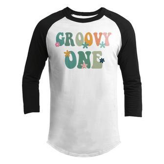 Kids Groovy One Retro Matching Family Baby Shower Youth Raglan Shirt - Thegiftio UK