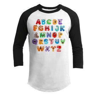 Kids Halloween Alphabet Abcs Learning Kindergarten Teacher Boys Youth Raglan Shirt - Thegiftio UK