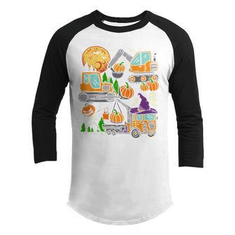 Kids Halloween Crane Truck Construction Pumpkin Toddler Kids Boys Youth Raglan Shirt - Thegiftio UK