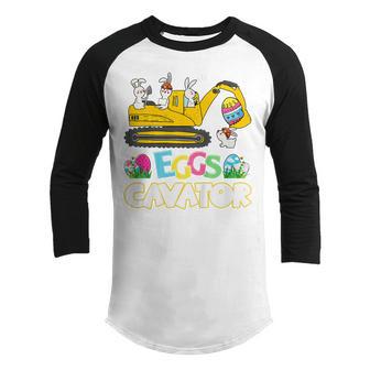 Kids Happy Easter Construction Crane Truck Bunny Eggscavator Boys Youth Raglan Shirt - Thegiftio UK