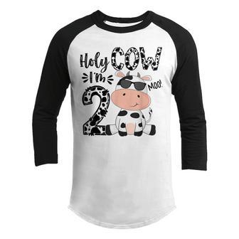 Kids Holy Cow Im 2 Birthday Boy 2Nd Cow Farm Animals Bday Youth Raglan Shirt - Thegiftio UK