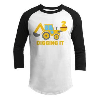 Kids Im 2 And Digging It Construction Truck 2Nd Birthday Boy Youth Raglan Shirt - Thegiftio UK
