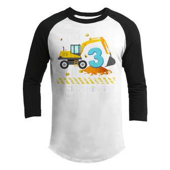Kids Im 3 And Crushing It 3 Years Boys 3Rd Birthday Excavator Youth Raglan Shirt - Thegiftio UK