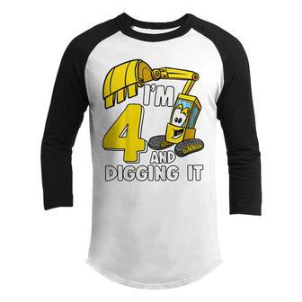Kids Im 4 And Digging It 4 Years Boys Excavator 4Th Birthday Youth Raglan Shirt - Thegiftio UK