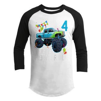 Kids Im 4 This Is How I Roll Monster Truck 4Th Birthday Boys Youth Raglan Shirt - Thegiftio UK