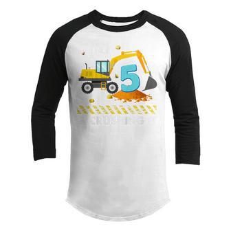 Kids Im 5 And Crushing It 5 Years Boys 5Th Birthday Excavator Youth Raglan Shirt - Thegiftio UK
