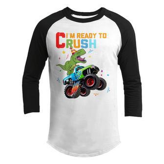 Kids Im Ready To Crush 2Nd Birthday Dinosaur Monster Truck Youth Raglan Shirt - Thegiftio UK