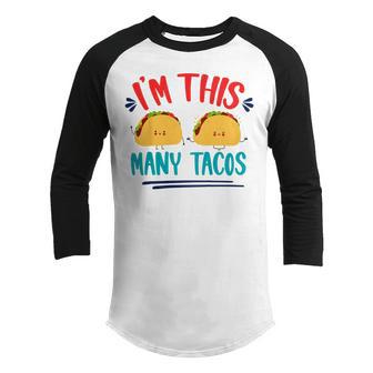 Kids Im This Many Tacos Mexican Fiesta 2Nd Birthday Second Bday Youth Raglan Shirt - Thegiftio UK