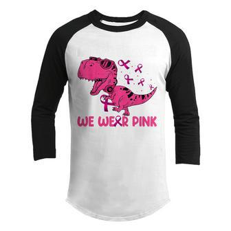 Kids In October We Wear Pink Breast Cancer Wareness Dinosaur Boys Youth Raglan Shirt - Thegiftio UK