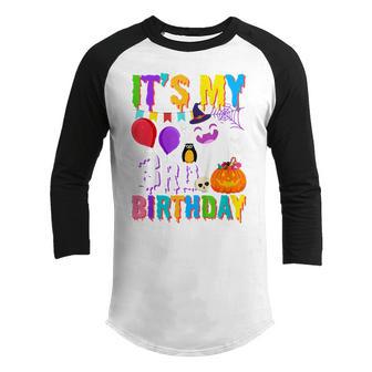 Kids Its My 3Rd Birthday Gift Ghost Pumpkin Halloween Costume Youth Raglan Shirt - Thegiftio UK