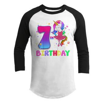 Kids Its My 7Th Birthday Unicorn 7 Year Old Gift Girls Youth Raglan Shirt - Thegiftio UK