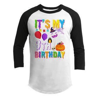 Kids Its My 9Th Birthday Gift Ghost Pumpkin Halloween Costume Youth Raglan Shirt - Thegiftio UK