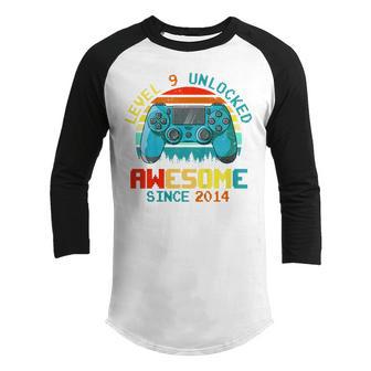 Kids Level 9 Unlocked Awesome 2014 Video Game 9Th Birthday Boys V2 Youth Raglan Shirt - Thegiftio UK