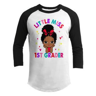 Kids Little Miss 1St Grader Black Girl Back To School 1St Grade Youth Raglan Shirt - Seseable