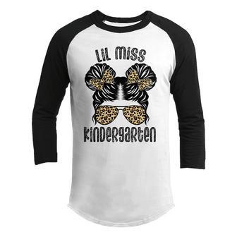 Kids Little Miss Kindergarten Back To School First Day Leopard Youth Raglan Shirt - Thegiftio UK