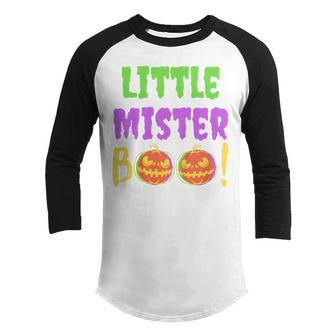 Kids Little Mister Boo Funny Halloween Son Ghost Toddler Kid Boys Youth Raglan Shirt - Thegiftio UK