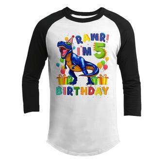 Kids Rawr Im 5 5Th Birthday Gifts Party T Rex Dinosaur Boys Youth Raglan Shirt - Thegiftio UK