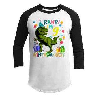 Kids Rawr Im 9 9Th Birthday Dinosaur T Rex Boys Gifts 9 Year Old Youth Raglan Shirt - Thegiftio UK