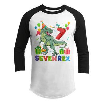 Kids Seven Rex 7Th Birthday Boy Seventh Dinosaur T Rex 7 Year Old Youth Raglan Shirt - Thegiftio UK
