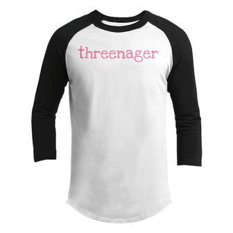 Kids Third Birthday Girls Pink Threenager Party 3 Year Olds Youth Raglan Shirt - Thegiftio UK