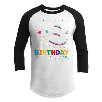 Kids Three 3Yr 3Th Birthday Happy Birthday Boys Girls 3 Years Old Youth Raglan Shirt - Thegiftio UK