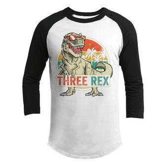 Kids Three Rex 3Rd Birthday Boy Dinosaur Awesome Since 2019 Youth Raglan Shirt - Thegiftio UK