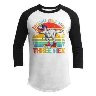 Kids Three Rex 3Rd Birthday Boy Third Dinosaur Awesome Since 2019 V3 Youth Raglan Shirt - Thegiftio UK