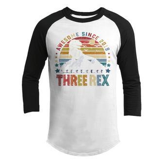 Kids Three Rex 3Rd Birthday Gifts Third Dinosaur 3 Year Old Boy V3 Youth Raglan Shirt - Thegiftio UK