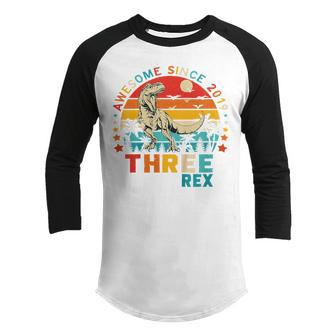 Kids Three Rex 3Rd Birthday Gifts Third Dinosaur 3 Year Old Boy V4 Youth Raglan Shirt - Thegiftio UK