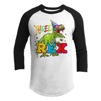 Kids Three Rex 3Rd Birthday Gifts Third Dinosaur 3 Year Old Boy V5 Youth Raglan Shirt - Thegiftio UK