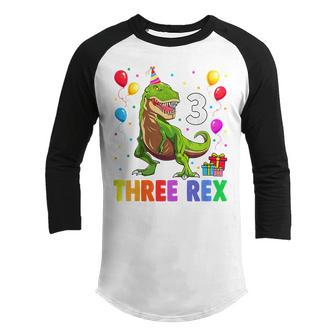 Kids Three Rex 3Rd Birthday Third Dinosaur 3 Year Old Boys Youth Raglan Shirt - Thegiftio UK